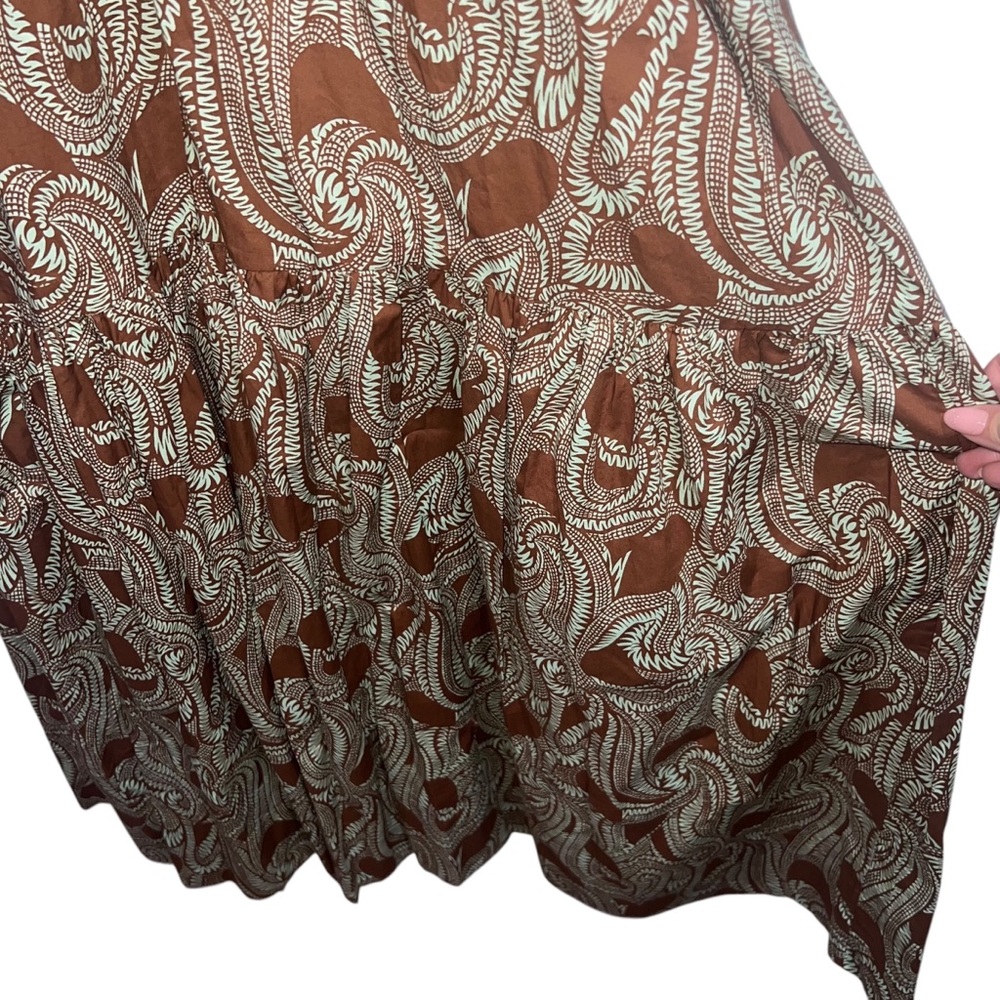NEW NWT A.L.C. Laura Cotton Poplin Maxi Dress In Cognac & Green Ash Print - Picture 8 of 14